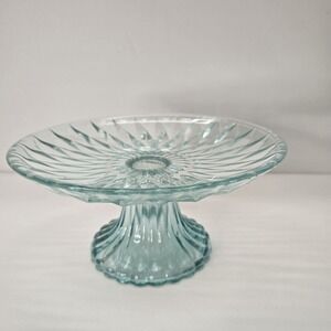Beautiful Vintage Blue Glass 7 3/4" Cake Stand, Candy Dish, Footed